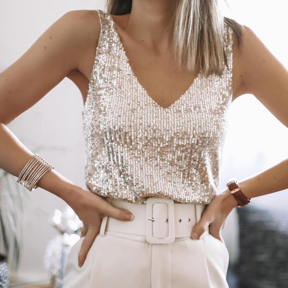 Camela - Cami glamour avec décolleté en V