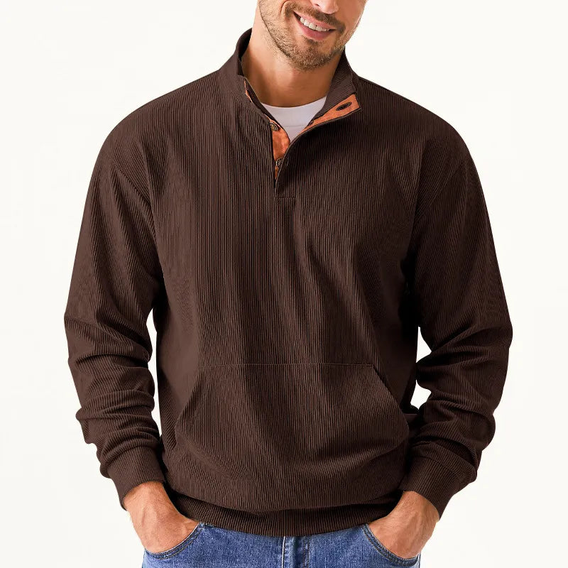 Kaym - Sweatshirt Homme à Col Montant et Manches Longues avec Poches