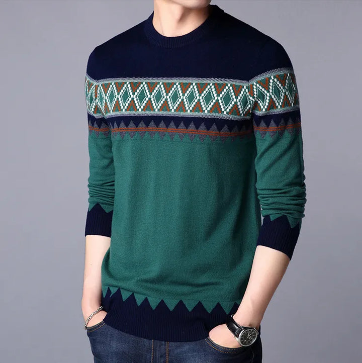 Thomas - Pull Tricoté Homme Col Rond à Blocs de Couleur