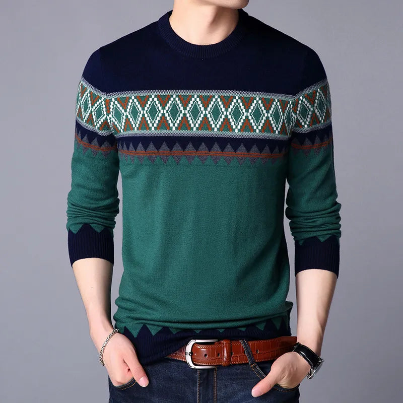 Thomas - Pull Tricoté Homme Col Rond à Blocs de Couleur