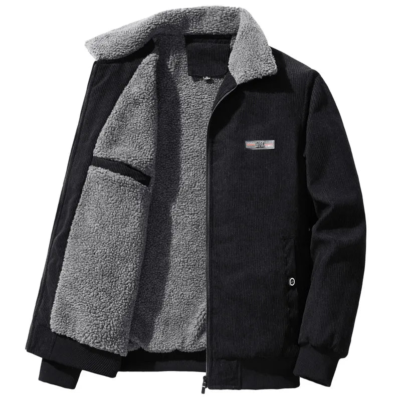 Henry - Manteau Côtelé d'Hiver Homme Doublé en Polaire avec Col Montant