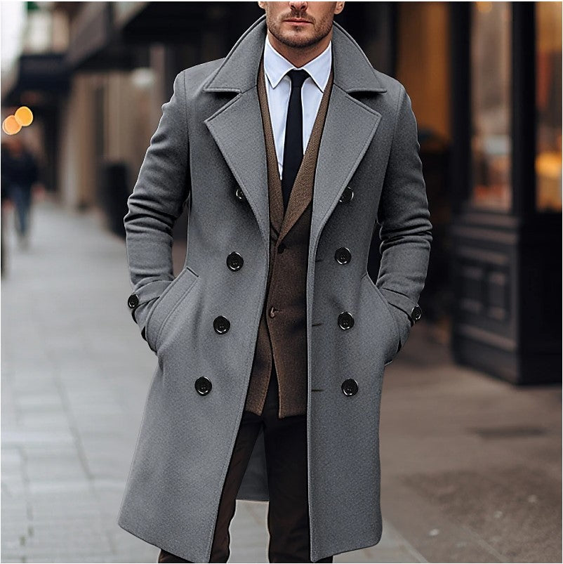 Hecon - Manteau en laine pour homme automne et hiver - double boutonnage et long