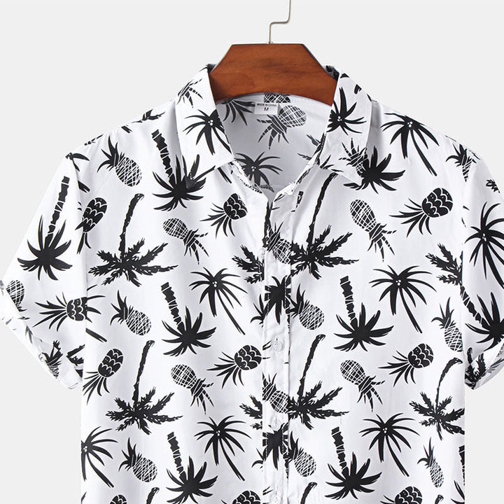 Chemise à manches courtes pour hommes, blanche et imprimée