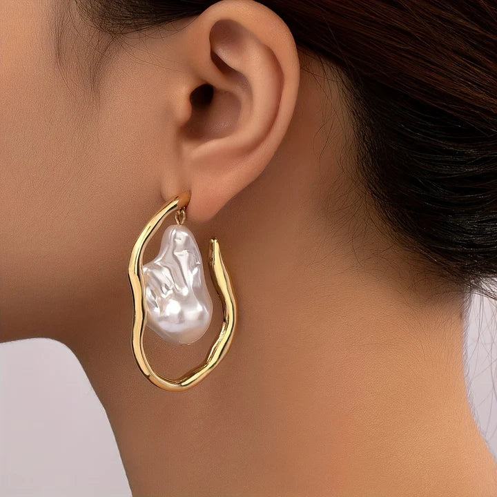 Boucles d'oreilles irrégulières en perles plaquées or pour femmes - Greta