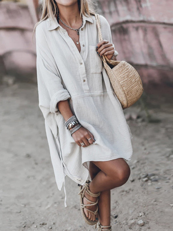 Robe décontractée et ample avec col en V, longueur moyenne