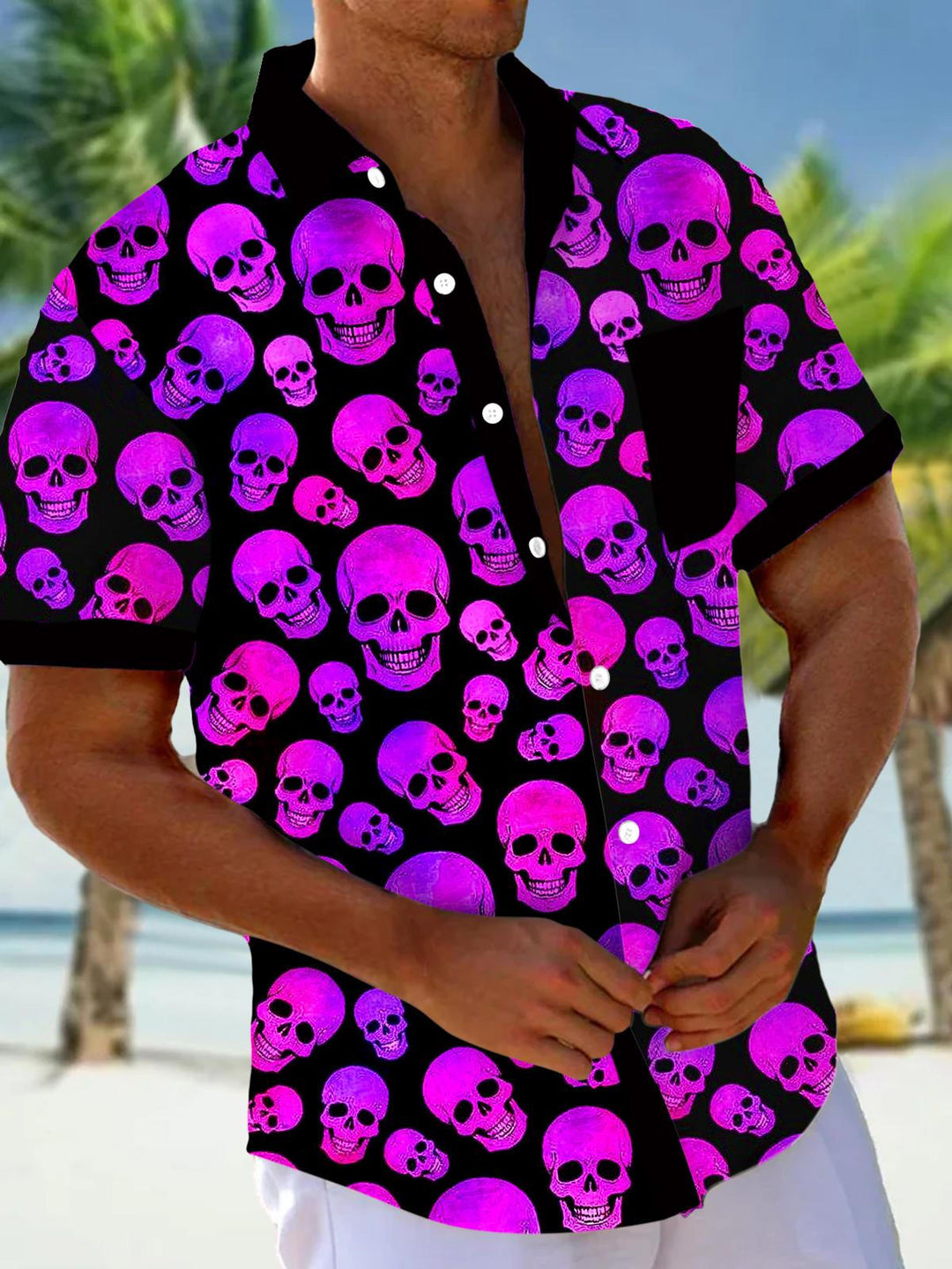 Japhet - Chemises à manches courtes avec poche pour hommes Skull