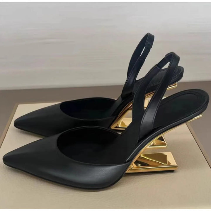 Sandales à talons au design géométrique et métallique pour femmes avec bout fin - Valeria