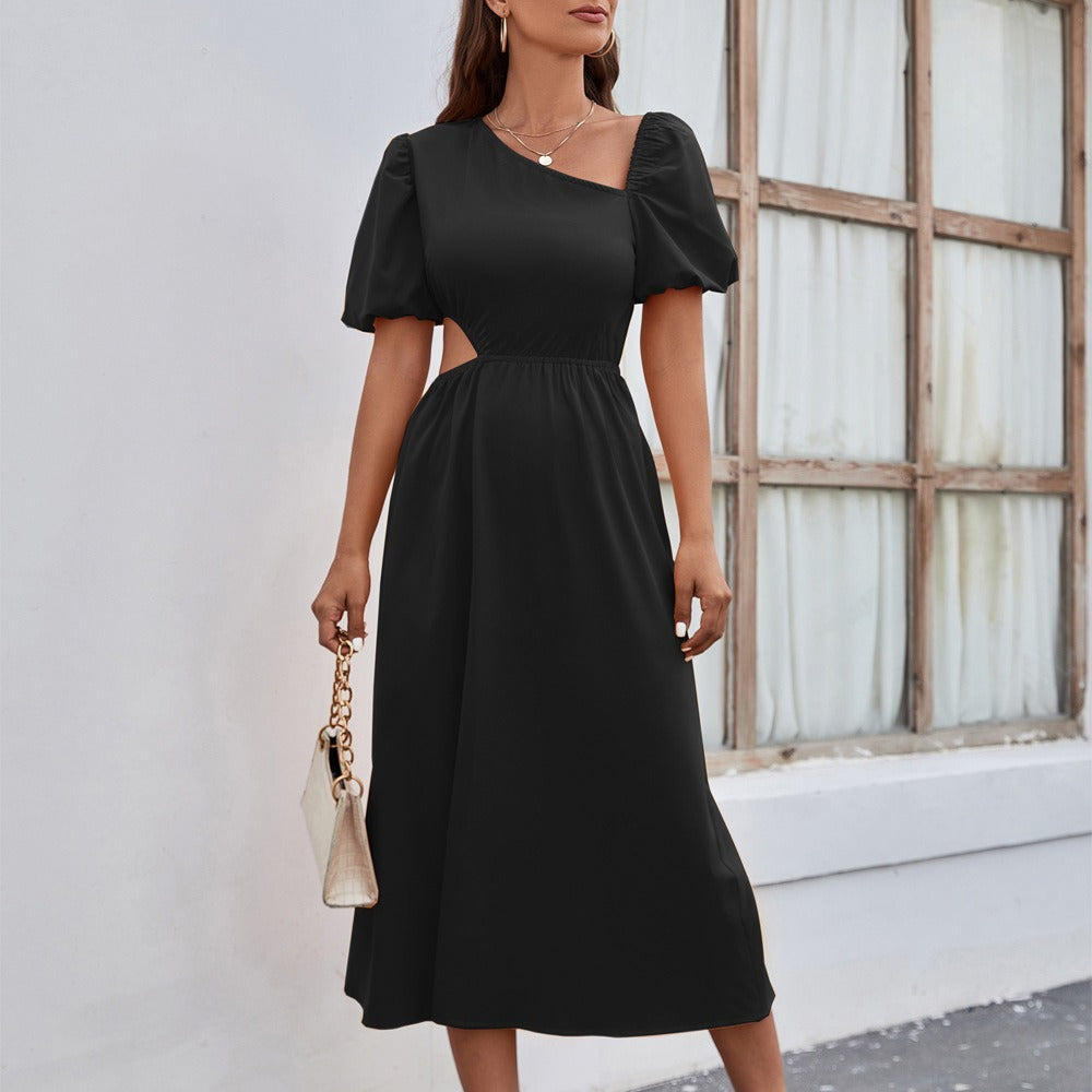 Robe midi femme à encolure asymétrique style élégant - Mariela