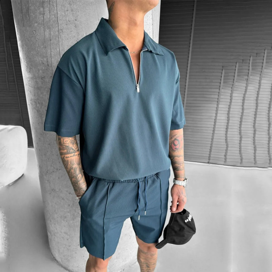 Ensemble décontracté zippé en maille côtelée pour hommes - Iker