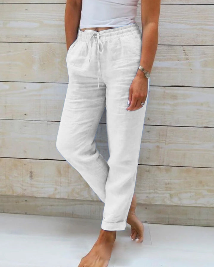 Pantalon décontracté pour femmes - Cordon de serrage - Cropped