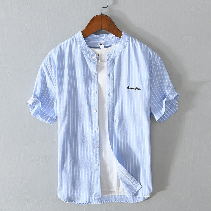Chemise décontractée à rayures verticales et broderie minimaliste pour hommes - Nolan