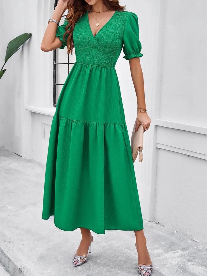 Robe midi femme encolure croisée nid d'abeille - AmeliaV