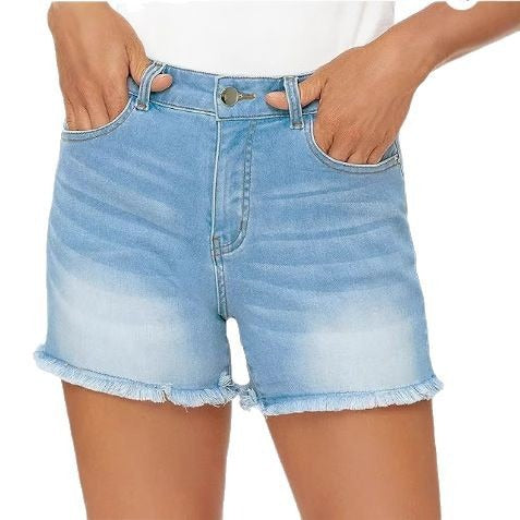 Short en jean taille haute à bords effilochés pour femme - Bianca