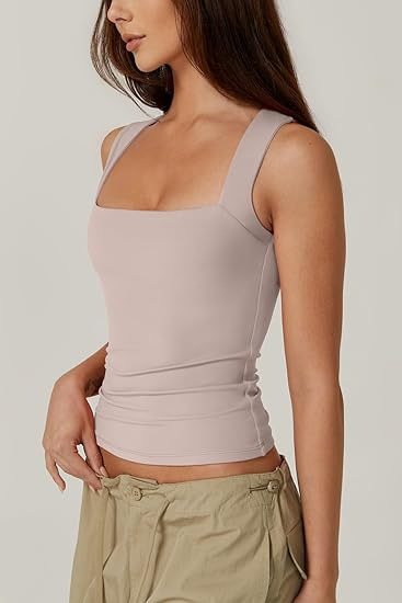 Top femme à encolure carrée et sans manches en tissu extensible - Elina