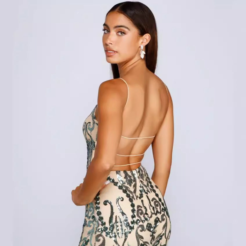 Robe de soirée pour femme avec effet brodé de paillettes - Kalea