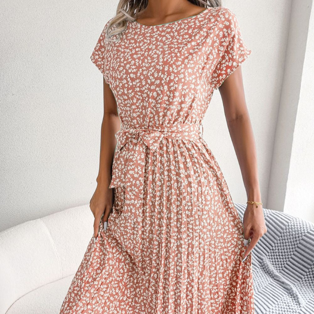 Robe midi à fleurs plissées pour femmes, style décontracté - Julieta