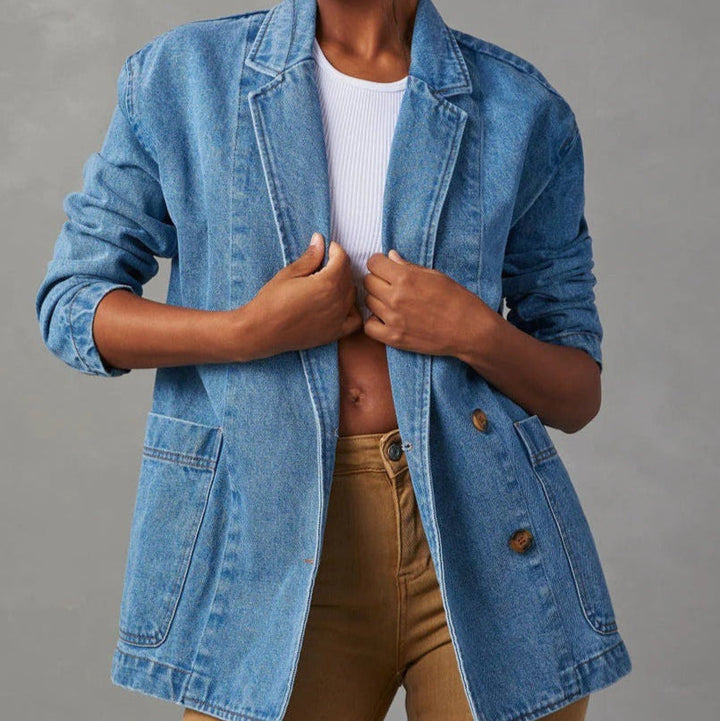 Veste de style blazer en denim délavé pour femme - Yalina