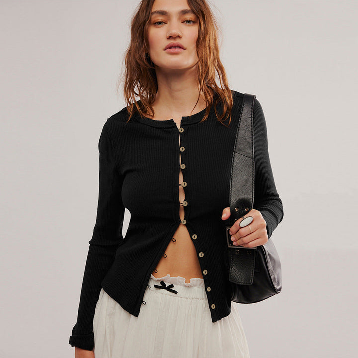 Cardigan effet côtelé avec boutons pour femme - Seliane