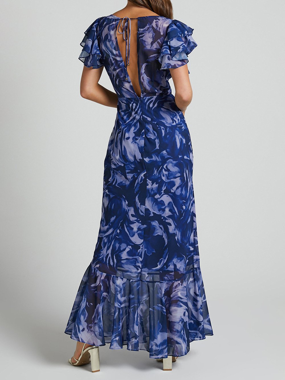 Sarah - Robe longue en mousseline de soie imprimée avec décolleté en V