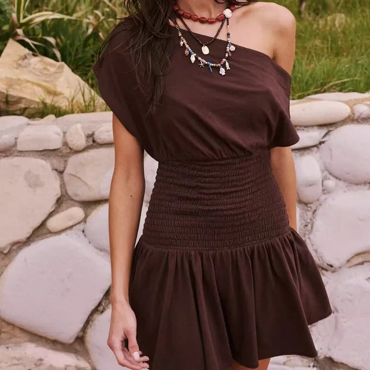 Robe courte pour femme en coton à taille élastiquée style décontracté - Elina