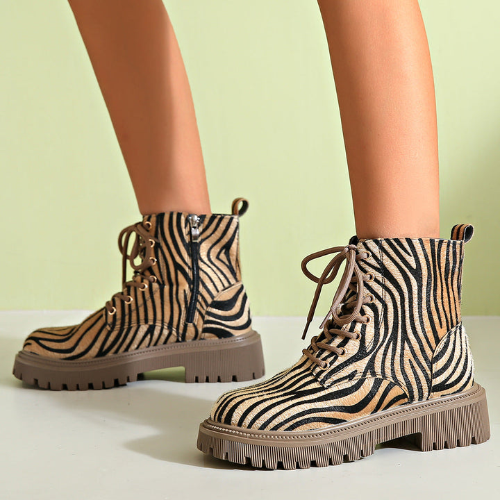 Bottines d'hiver pour femmes avec lacets et imprimé animal - Samantha