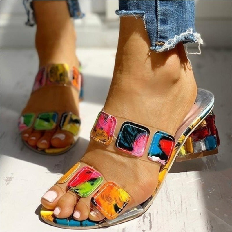 Sandales à talons hauts pour femmes avec design artistique multicolore - Camila