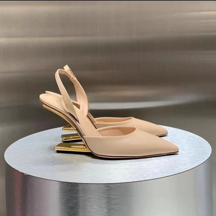 Sandales à talons au design géométrique et métallique pour femmes avec bout fin - Valeria