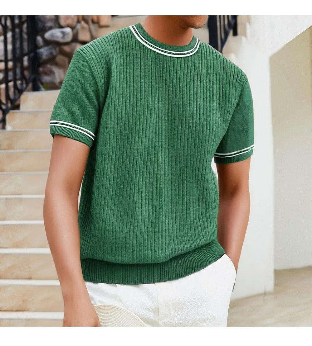 T-shirt homme en maille côtelée col rond style décontracté - Elias