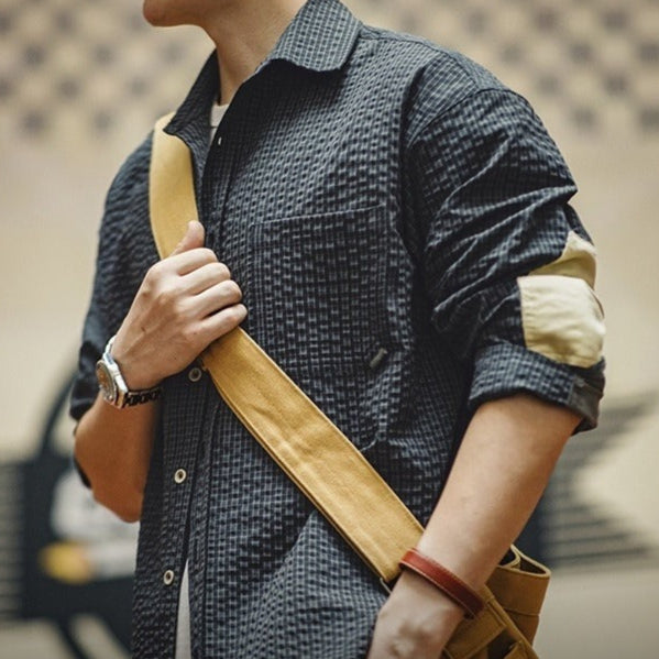 Chemise homme à manches longues en coton avec patchs aux coudes style rétro - Simón