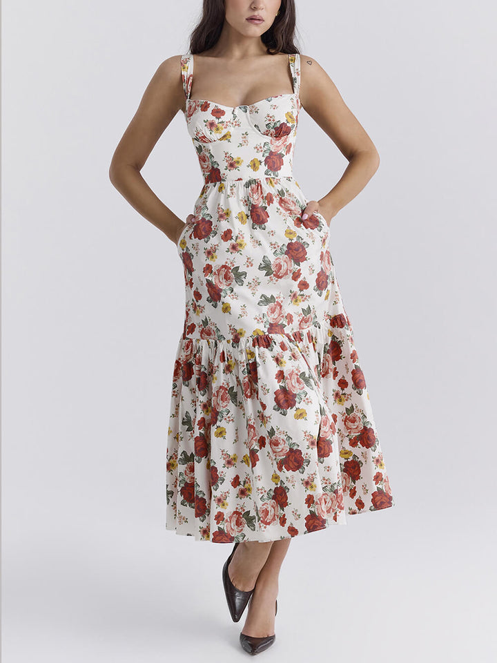 Fryda - Robe midi florale à dos nu style doux