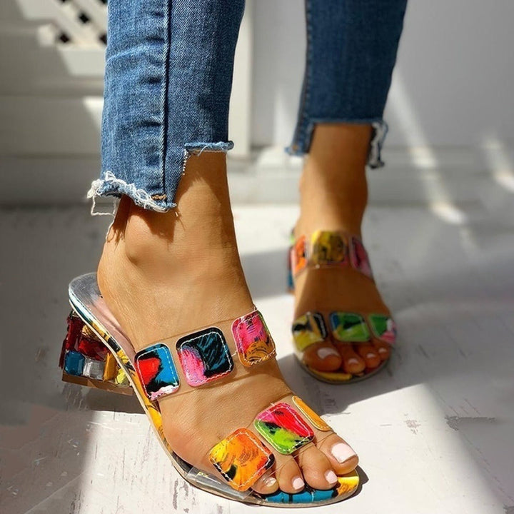 Sandales à talons hauts pour femmes avec design artistique multicolore - Camila