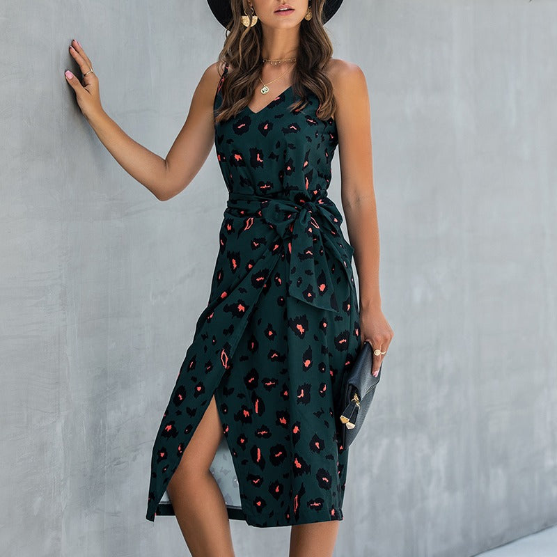 Robe midi femme imprimé animal coupe croisée - Eliana
