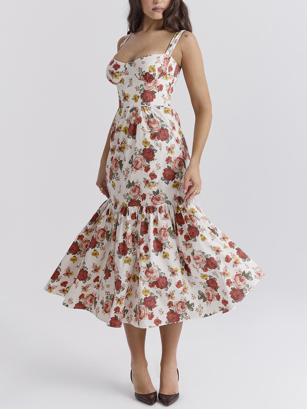 Fryda - Robe midi florale à dos nu style doux