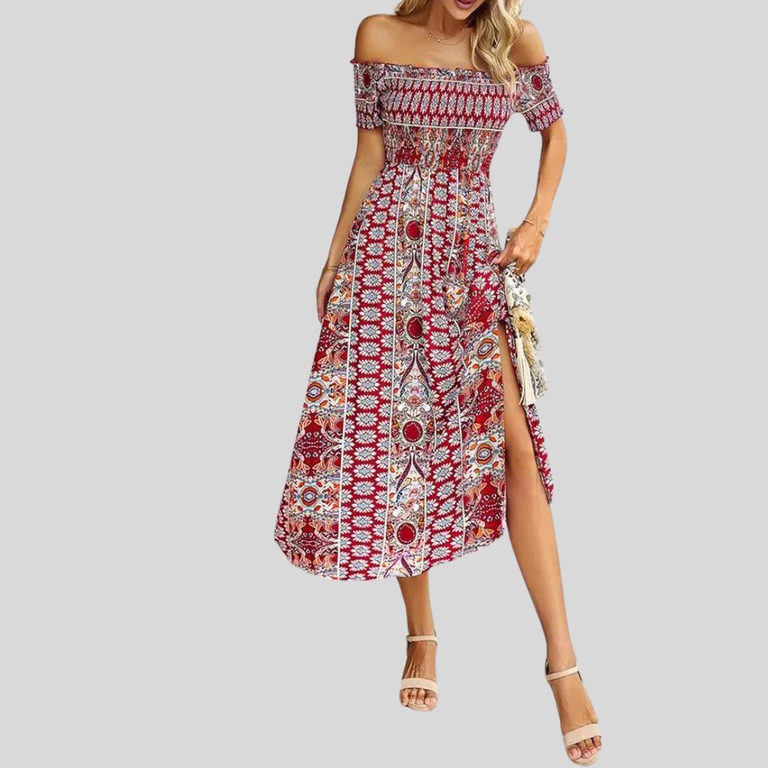 Aurora - Robe longue boho à épaules dénudées et à volants