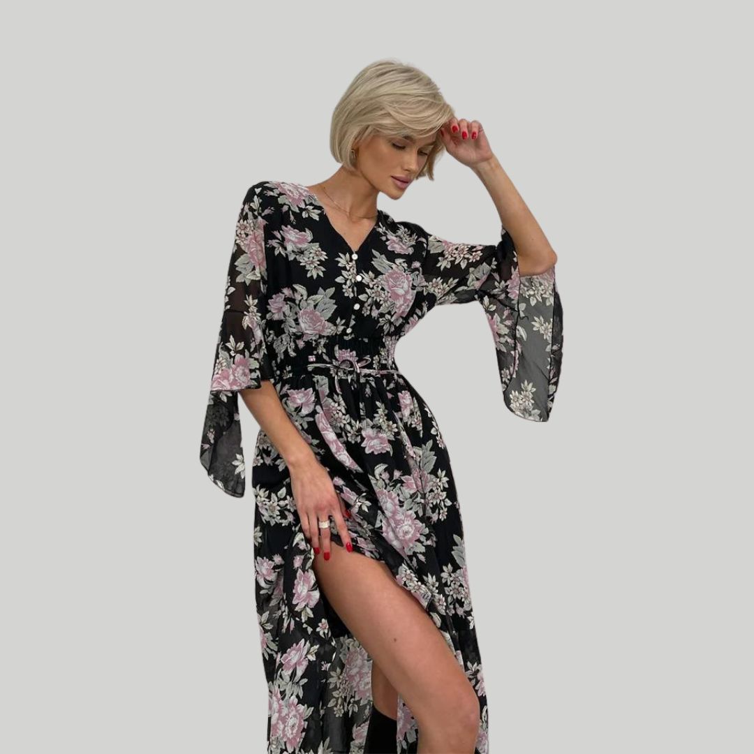 Norian - Robe midi florale avec décolleté en V