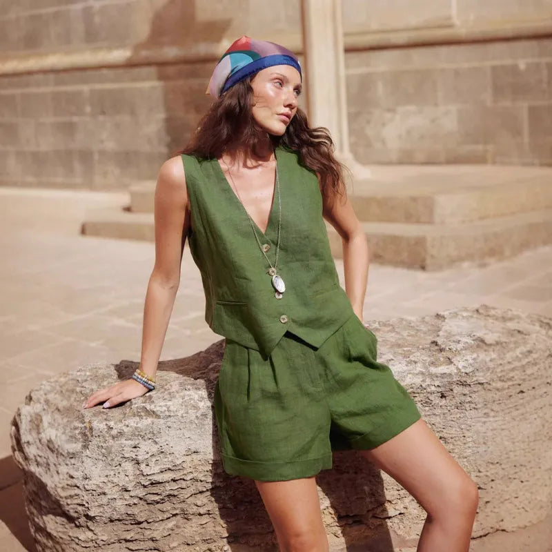 Selene - Ensemble en coton et lin vert