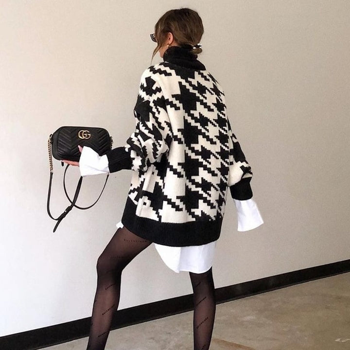 Col roulé tricoté à imprimé géométrique pour femmes - Saskia