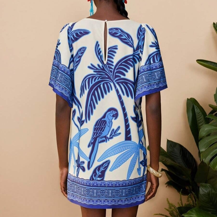Robe courte à imprimé floral de style ethnique pour femmes - Nayeli
