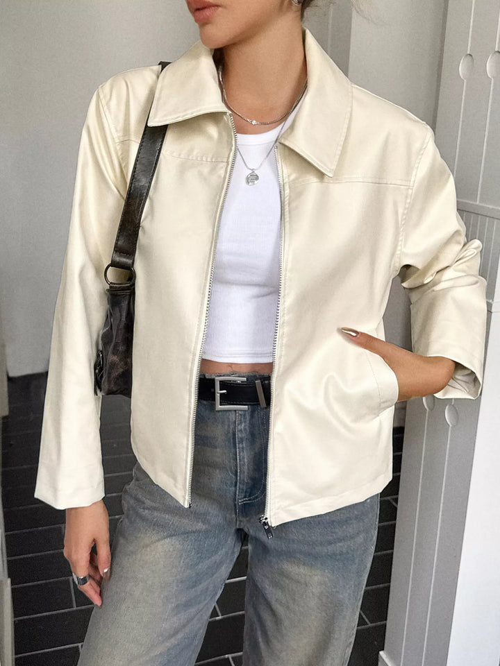 Veste effet cuir pour femme avec fermeture éclair sur le devant - Kendra