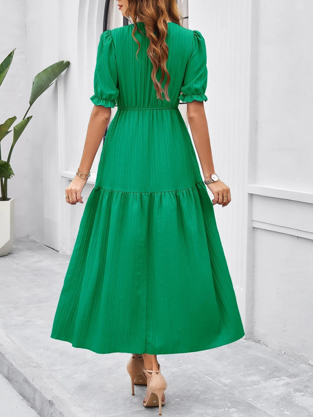 Robe midi femme encolure croisée nid d'abeille - AmeliaV