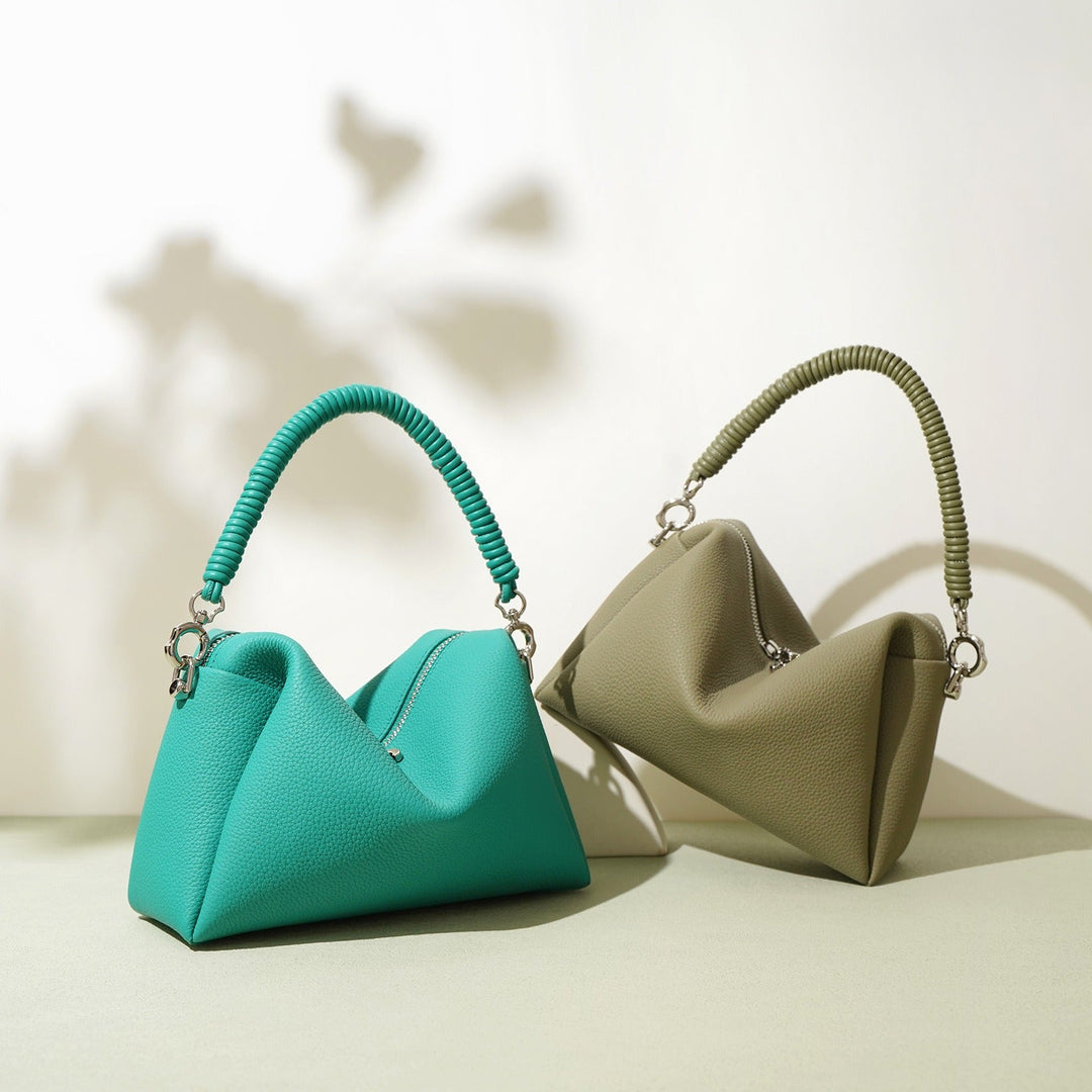 Sac à bandoulière en cuir véritable pour femme avec poignée tressée design moderne - Mireya