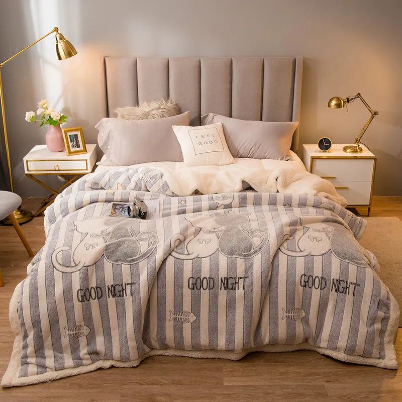 Couverture d'hiver épaisse et matelassée avec motif imprimé