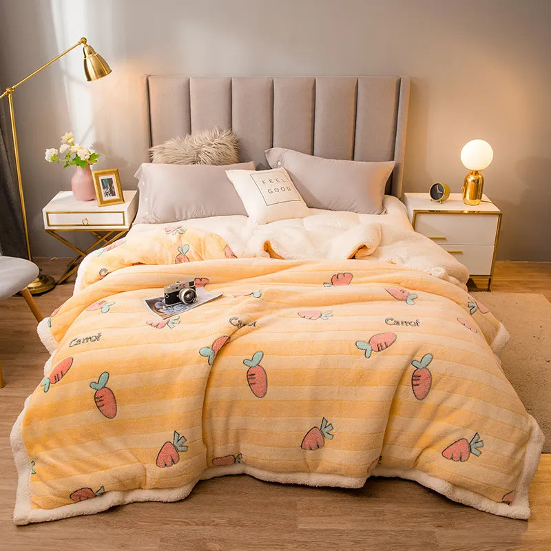 Couverture d'hiver épaisse et matelassée avec motif imprimé