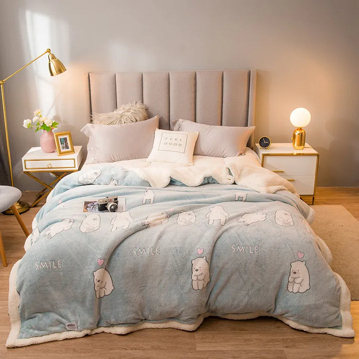 Couverture d'hiver épaisse et matelassée avec motif imprimé