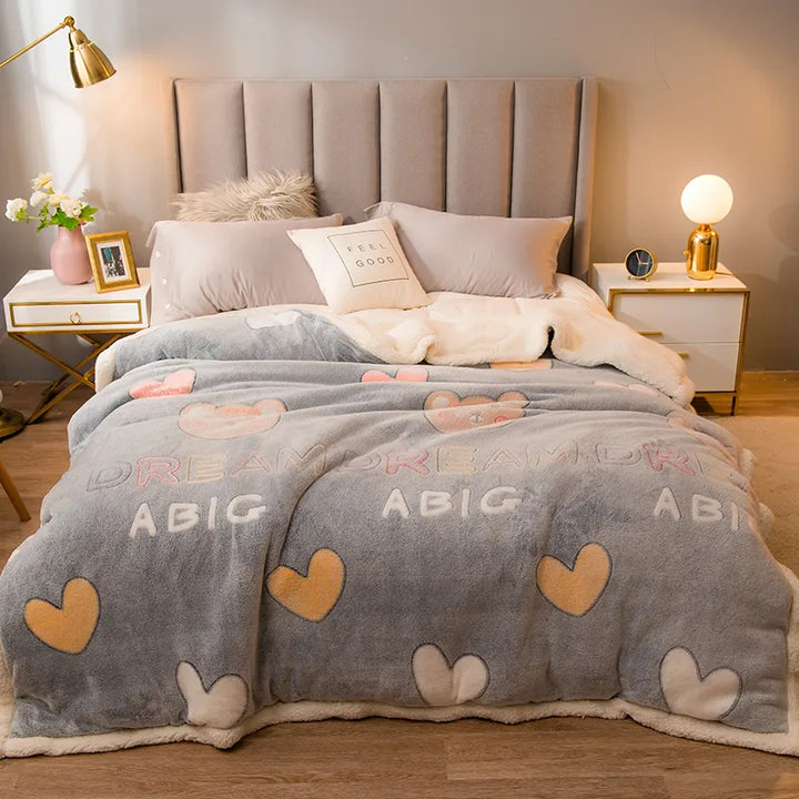 Couverture d'hiver épaisse et matelassée avec motif imprimé