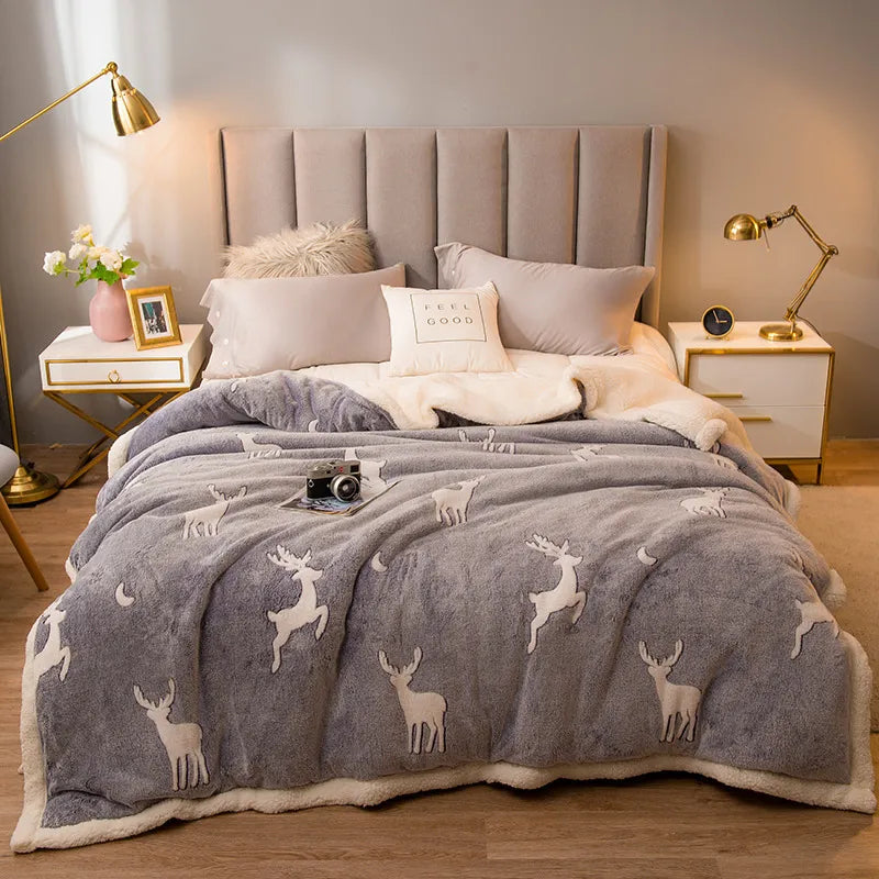 Couverture d'hiver épaisse et matelassée avec motif imprimé