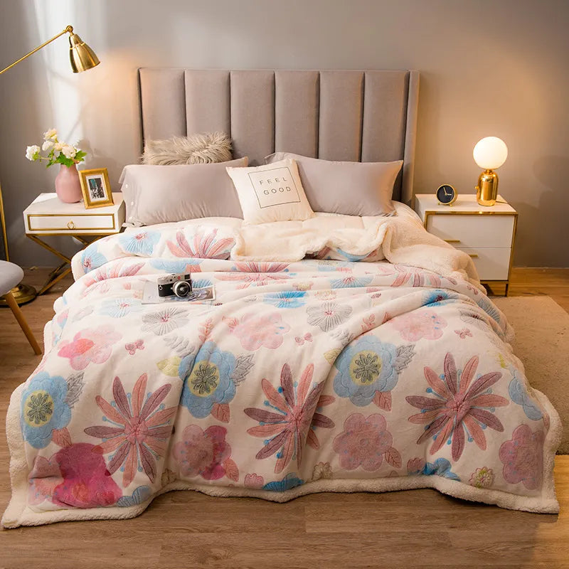 Couverture d'hiver épaisse et matelassée avec motif imprimé