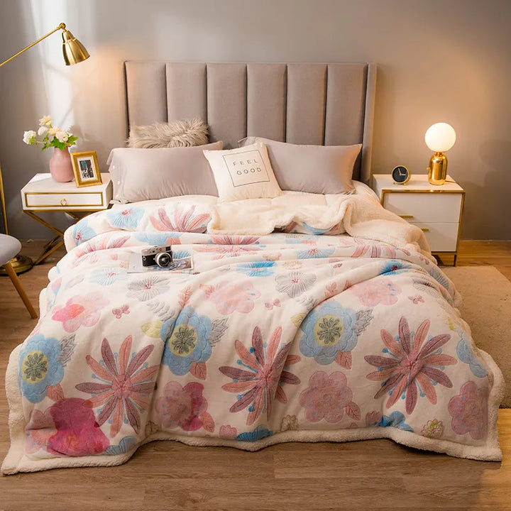 Couverture d'hiver épaisse et matelassée avec motif imprimé