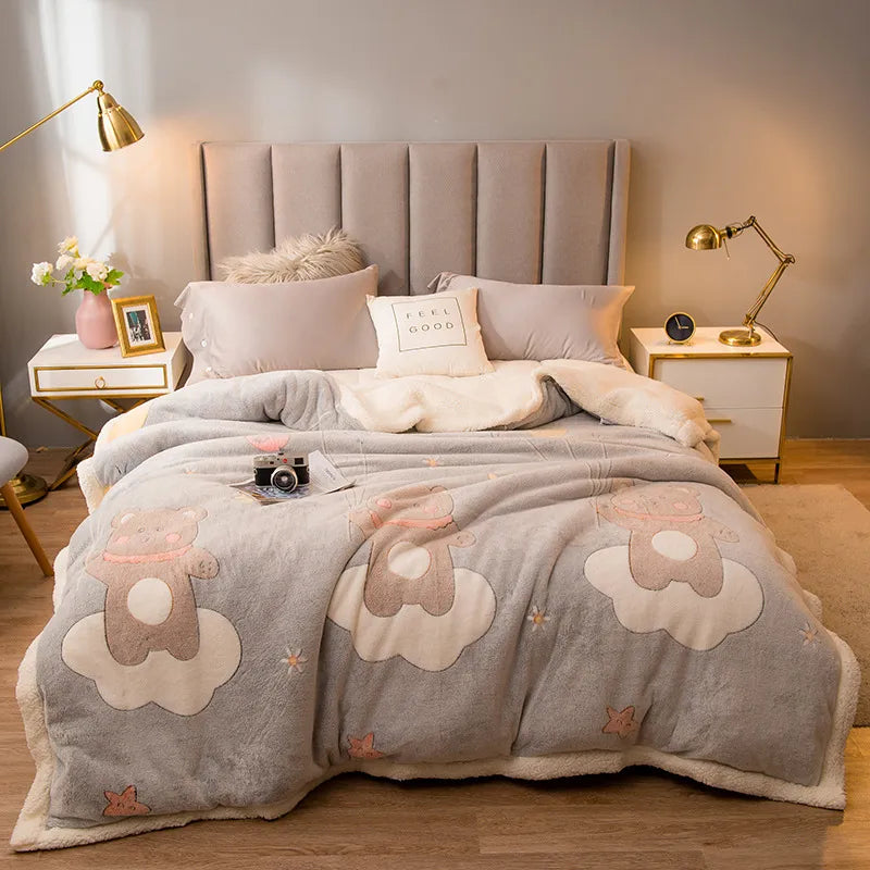 Couverture d'hiver épaisse et matelassée avec motif imprimé