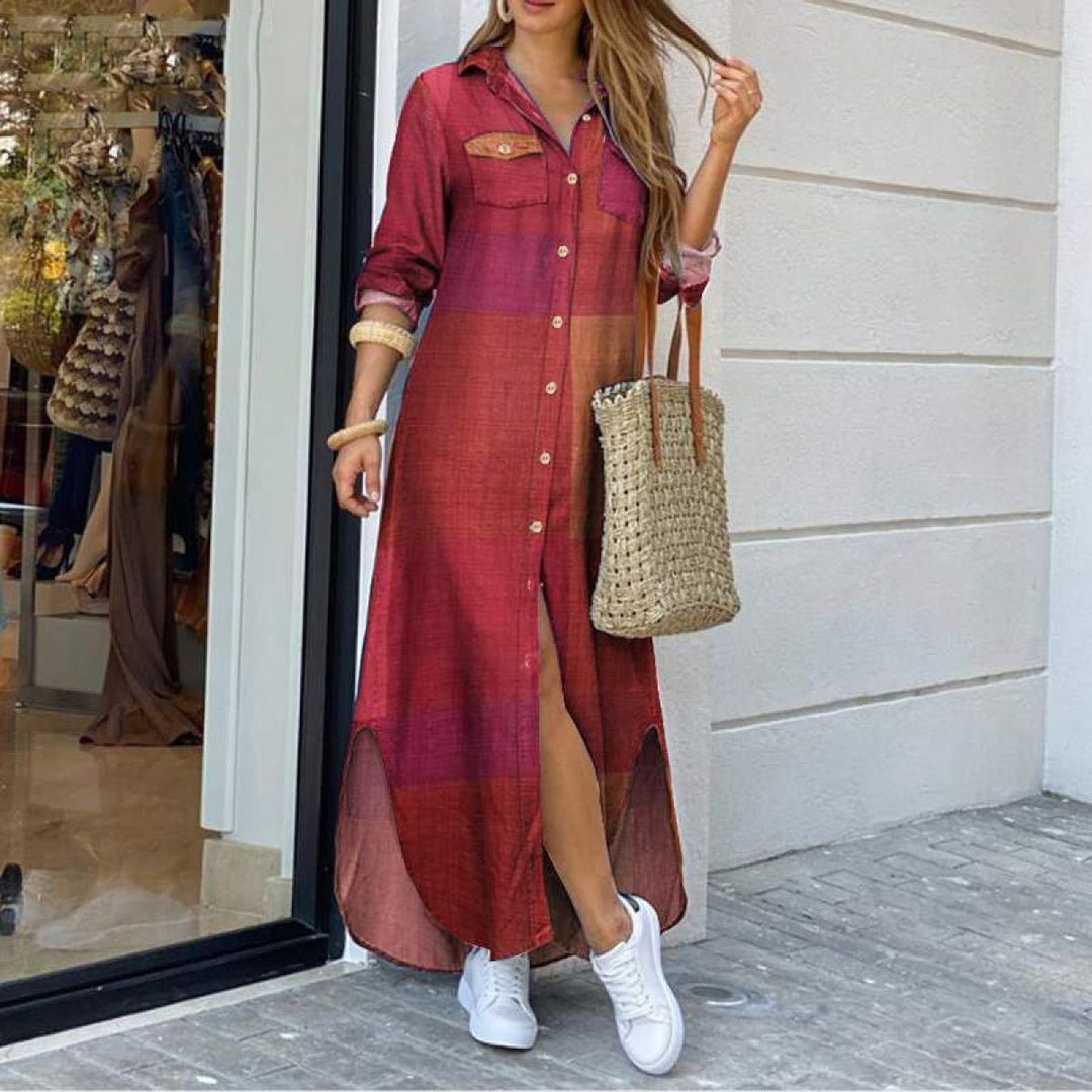 Robe chemise longue en denim à boutons pour femmes - Helena